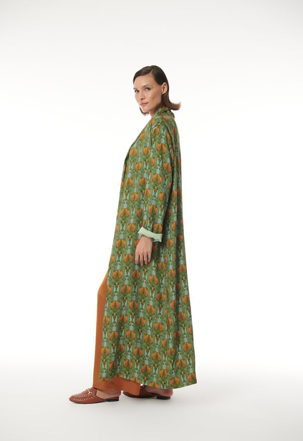 Flower and Leaf Printed Maxi Open Abaya -Sale