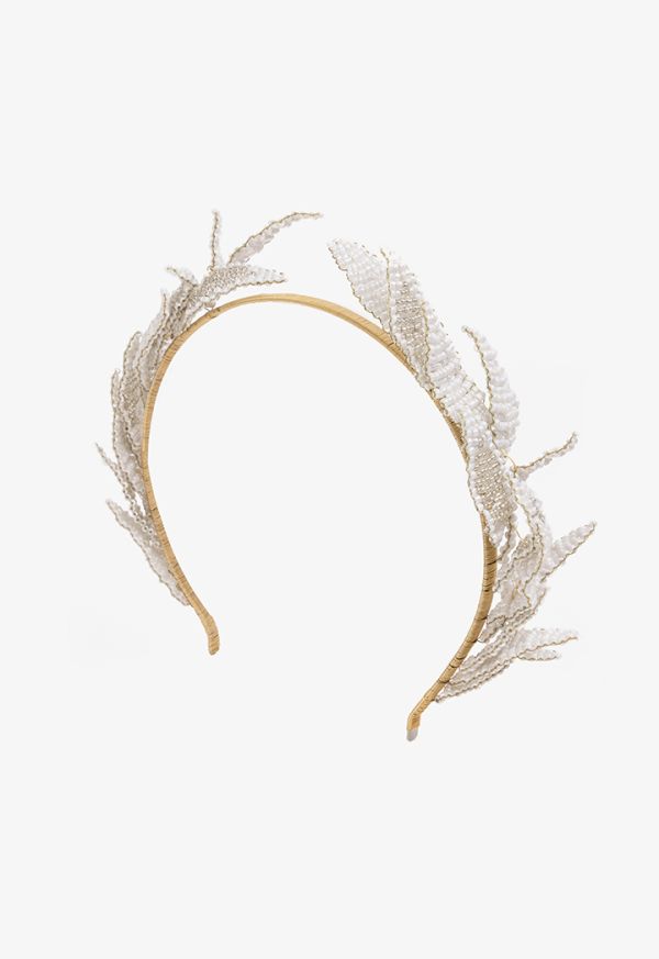Faux Pearls Leaves Headband