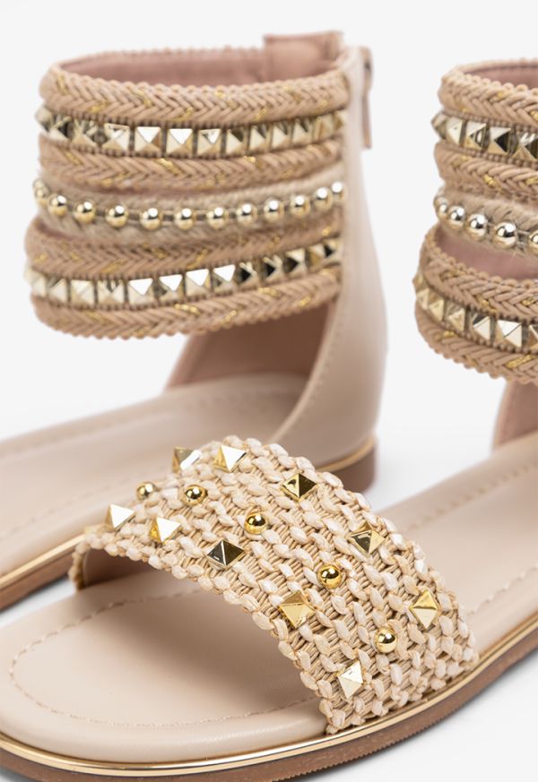 Embellished Beaded Flat Strap Shoes