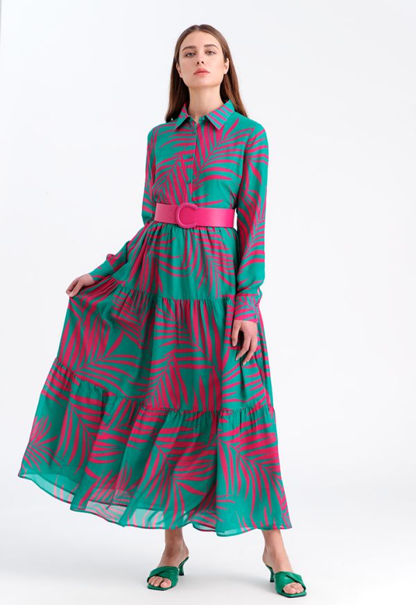 فستان ماكسي طبقات بتصميم طبعات بالكامل - عروض