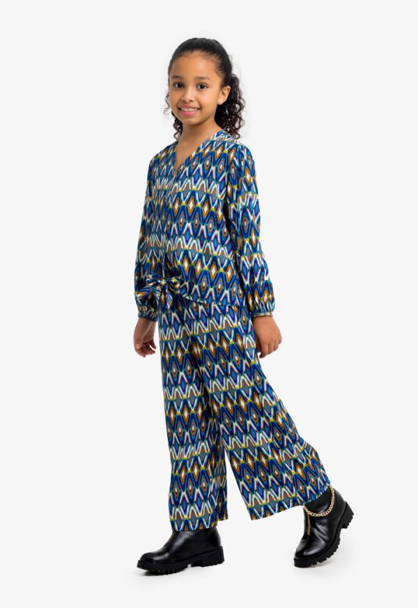 Ikat Printed Buttoned Blouse and Pants Set