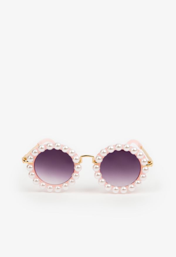 Faux Pearls Embellished Round Gradient Sunglasses