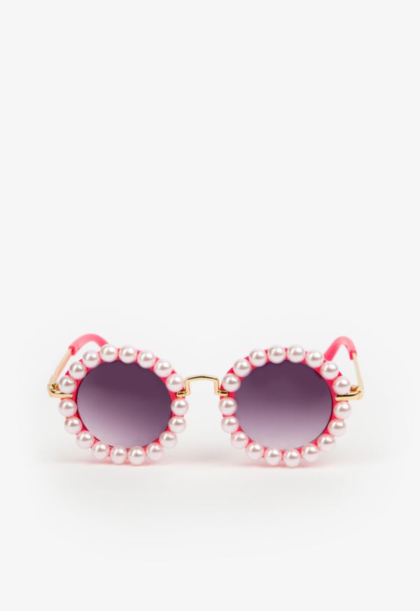 Faux Pearls Embellished Round Gradient Sunglasses