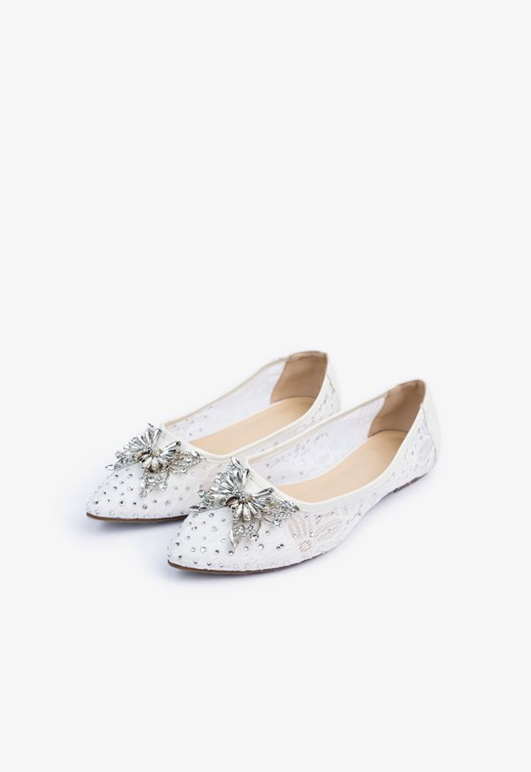 White discount embellished flats