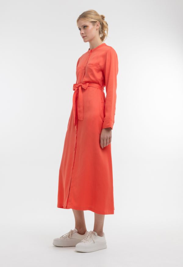 Solid Pleated End Maxi Shirt Dress -Sale
