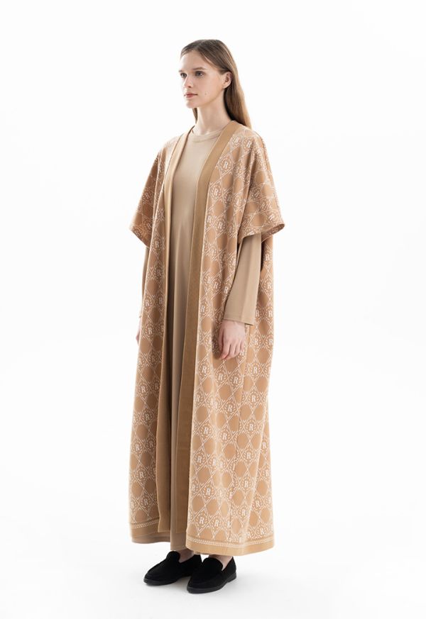 R Printed Pattern All Over Knitted Abaya -Sale