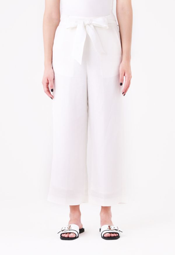 Belted Linen Wide Leg Pants -Sale