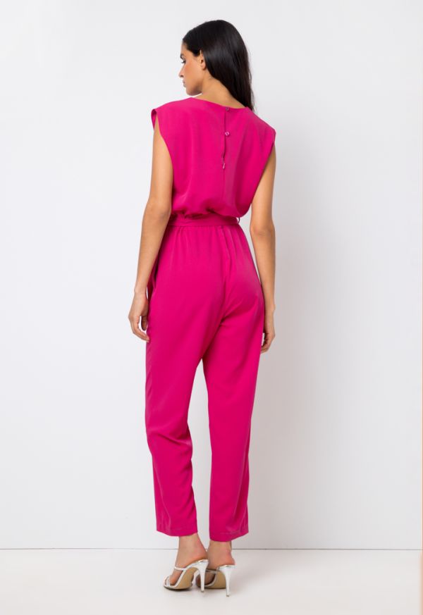 Sleeveless Belted Elastic Waist Jumpsuit