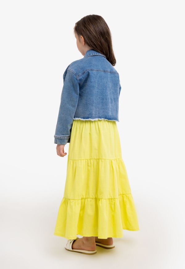 Cropped denim jacket deals 3 4 sleeve