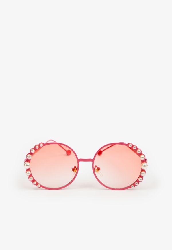 Faux Pearls Embellished Round Sunglasses