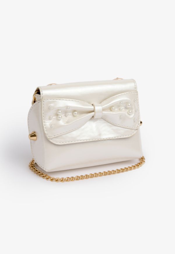 Quilted Pearls Bowed Crossbody Bag