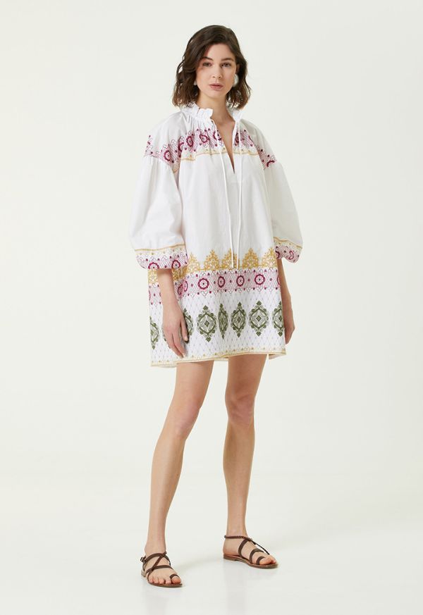 Collection Collar Lace-Up Embroidered Mini Tunic Khaki