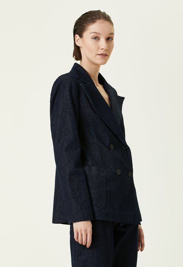 Collection Double Breasted Denim Blazer Navy Blue