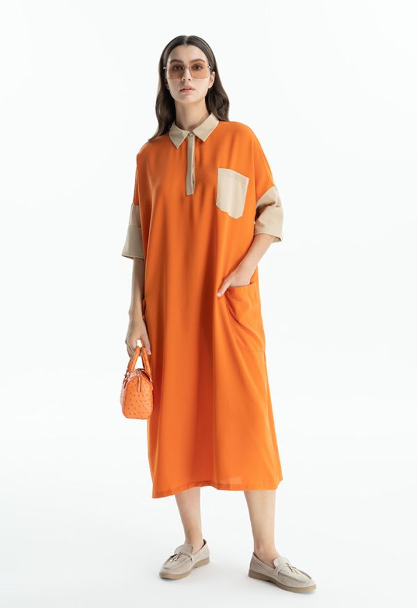 فستان ماكسي بتصميم قميص بلونين - عروض 