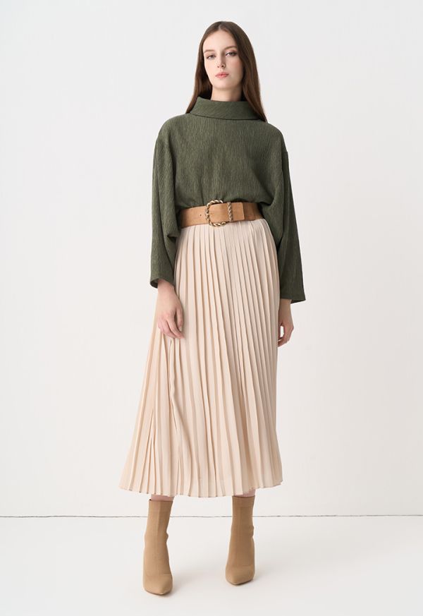 All Over Pleated Solid Skirt