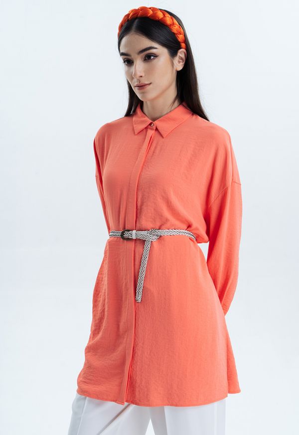 Oversized Solid Blouse With Side Slits -Sale