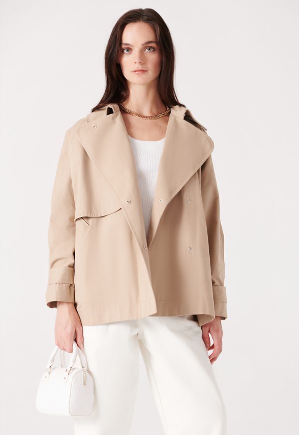 Oversized Snap Buttons Cropped Trench Jacket -Sale