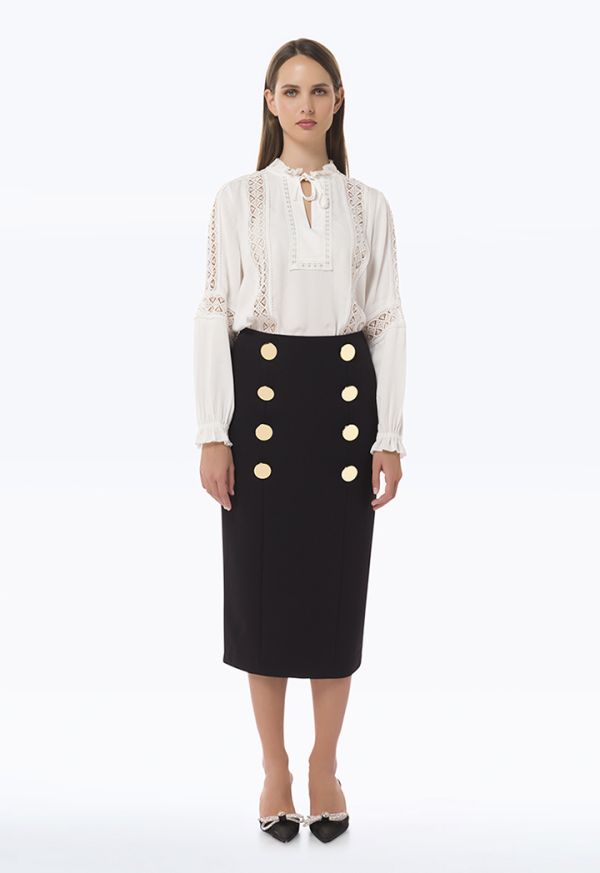 Formal Midi Skirt With Button Details -Sale