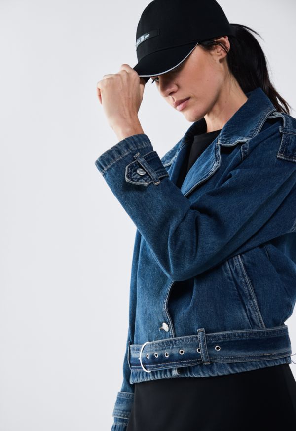Black belted shop denim jacket