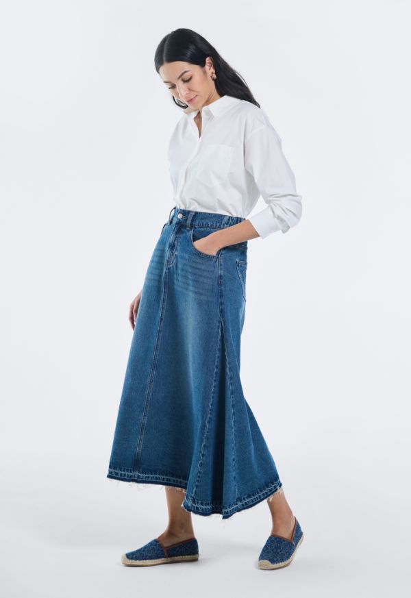 Flared sales denim skirt