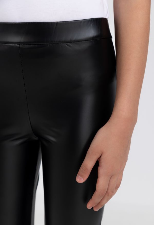 PU Leather Mid Rise Ribbed Waist Leggings