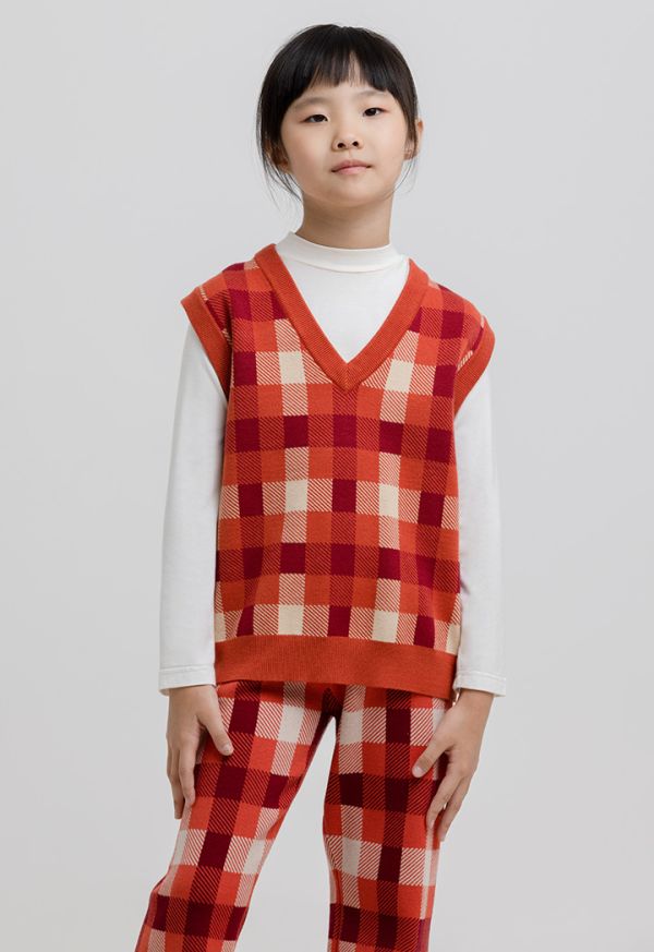 Gingham Pattern Knitted Sleeveless Gilet -Sale