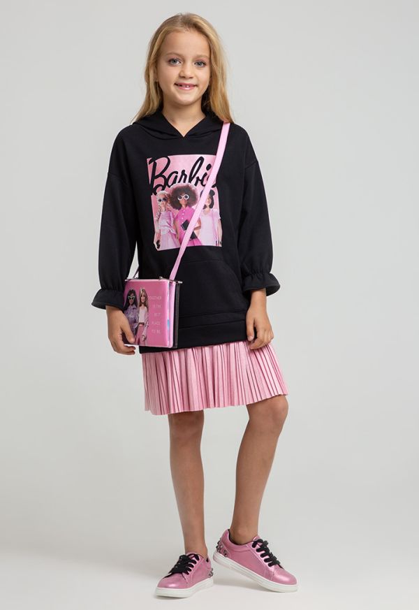 Barbie Print Drawstring Hooded Pleated Hem Midi Dress -Sale