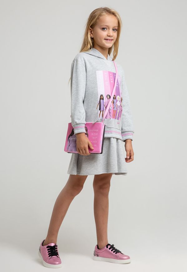 Barbie Print Drawstring Hooded Contrast Sweatshirt Dress -Sale