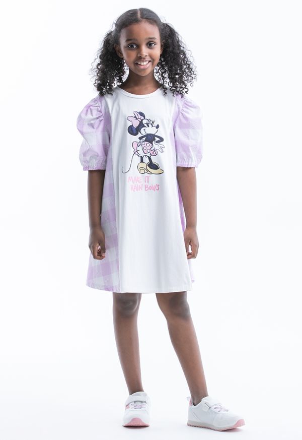 Disney Checked Sided Minne Mouse Print Flared Dress -Sale