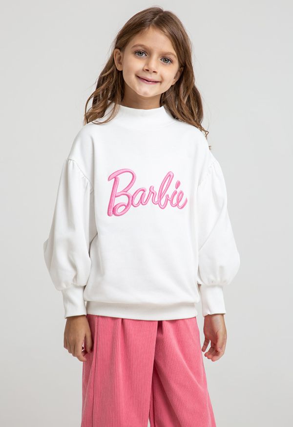 Barbie Embellished Crew Neck Puffy Sleeves Sweatshirt -Sale