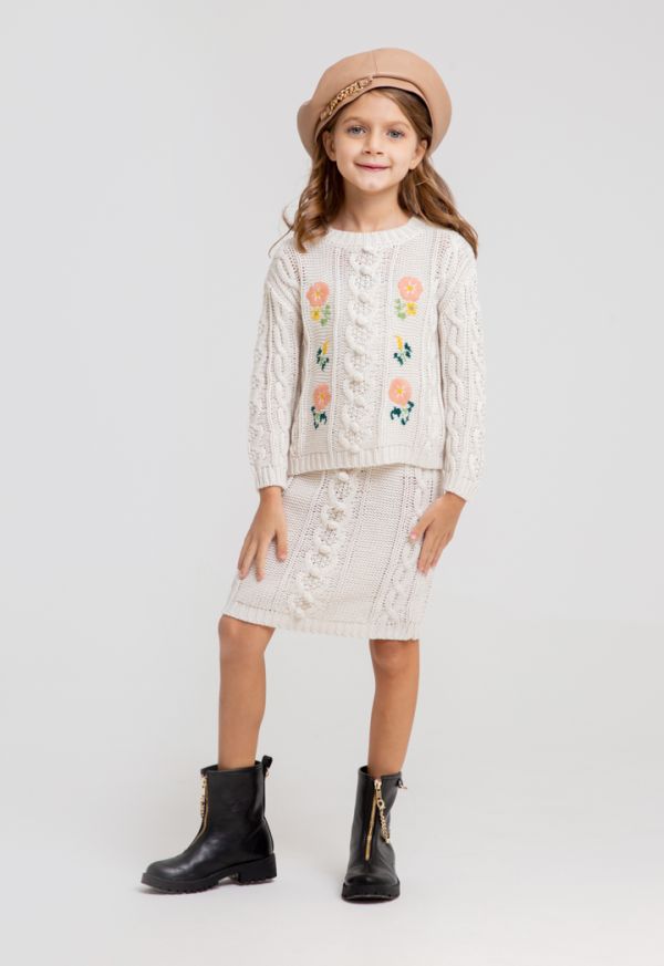 Braided Knitted Hand Embroidery Blouse And Skirt Set -Sale