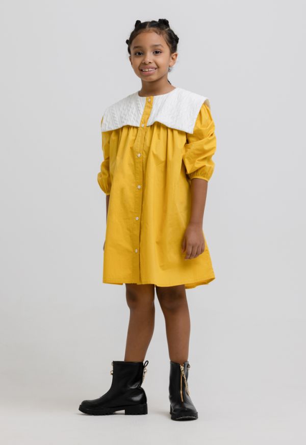 Contrast Puritan Collar Buttoned Shirt Dress -Sale