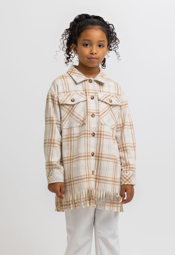 Plaid Collared Buttoned Long Shirt With Tassels