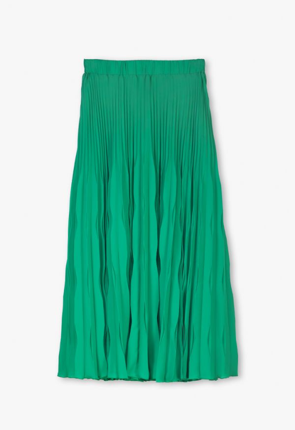 Solid Pleated Flared Skirt