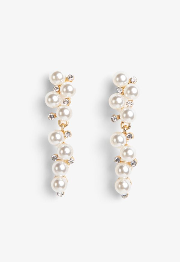 Long Faux Pearls Embellished Earrings