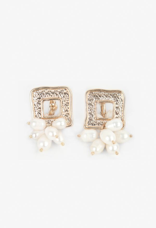 Square Faux Pearls Embellished Earrings