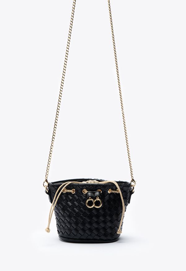 Basket Weave Mini Bucket Pouch Crossbody Bag -Sale