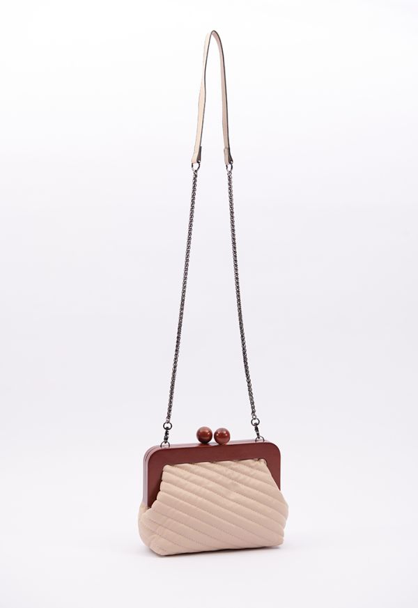 Wooden Handle Kiss Clasp PU Leather Purse -Sale