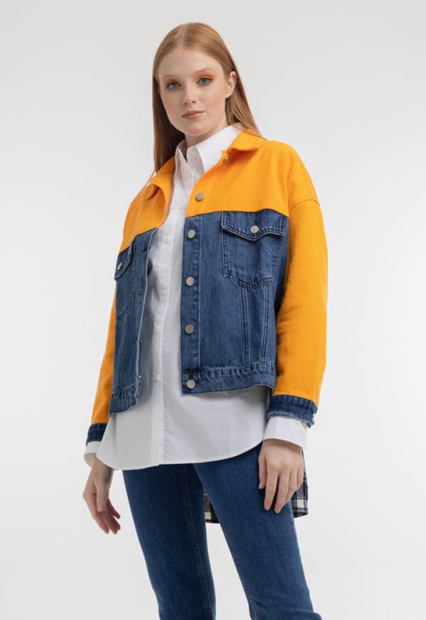 Two Toned Denim Textured Outer Jacket -Sale
