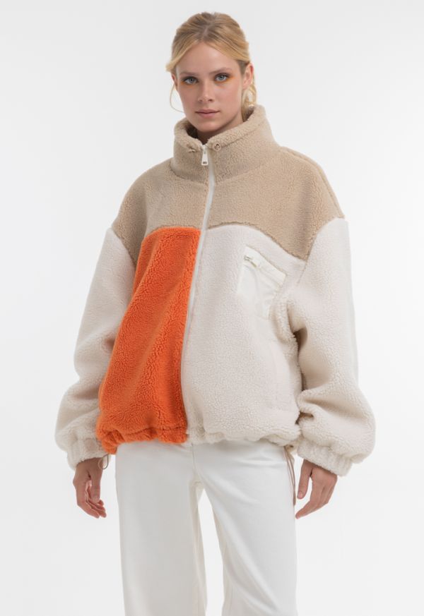 Oversized Mutlicolor Patches Faux Fur Jacket -Sale