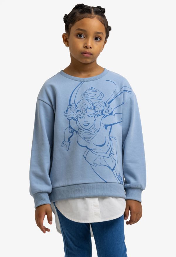 Supergirl Mega Print Crew Neck Long Sleeves Sweatshirt -Sale