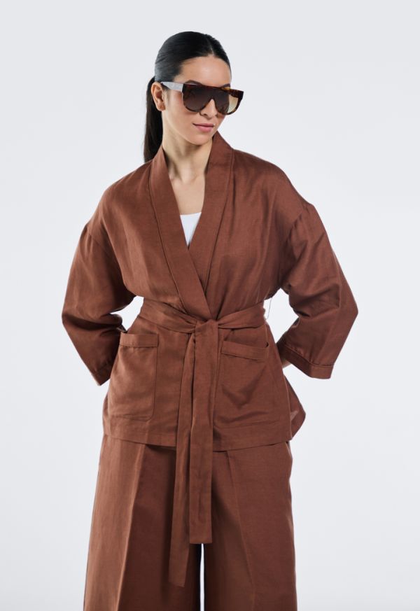 Drop Shoulder Belted Kimono