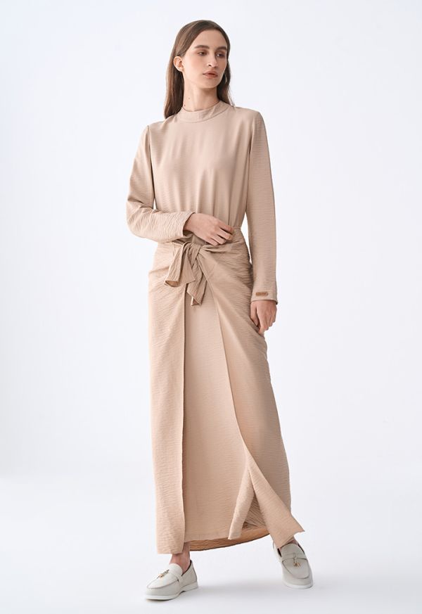 تنورة مجعدة بتصميم لف ورباط خصر- ستايل رمضان