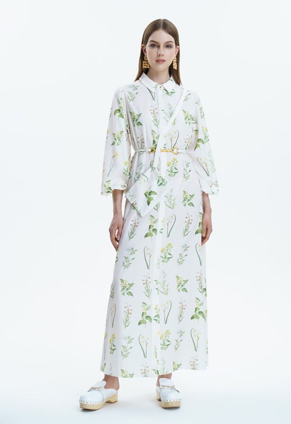 Herbarium Floral Dress With Fixed Pouch -Sale