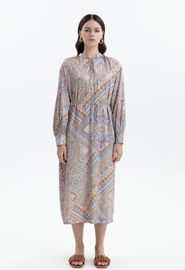 Printed Midi Dress With A Thin Belt -Sale