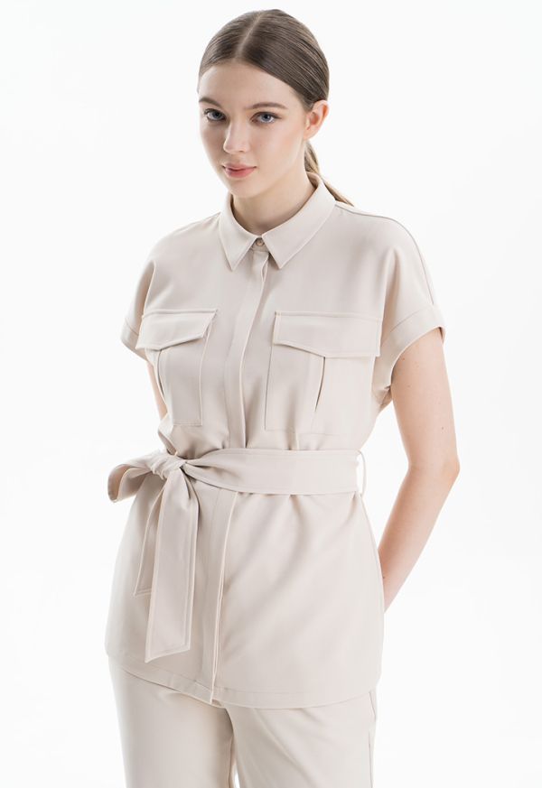 Collared Buttoned Sleeveless Dress Shirt -Sale