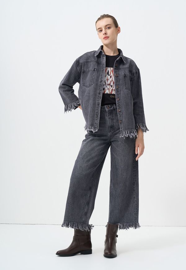 Zara fringe 2025 denim jacket