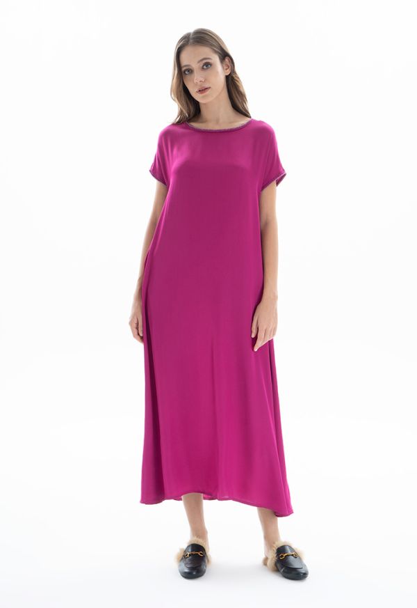 Lurex Rib Neck Flared Solid Dress -Sale