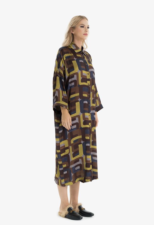Geometrical Printed Oversize Shirt Dress -Sale