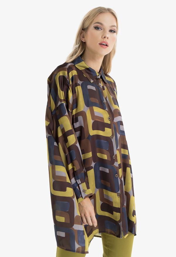 Geometrical Allover Printed Oversize Shirt -Sale